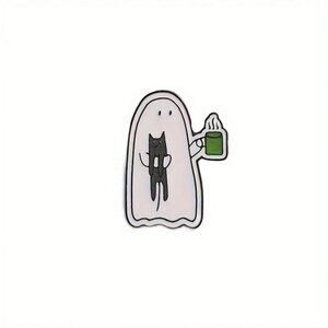 Cartoon Cute Ghost Holding A Cat Enamel Pin Custom Decorative Brooches Ornaments
